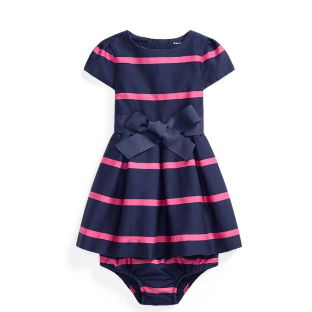 Polo by Ralph Lauren Navy and Pink Striped Kids Dress